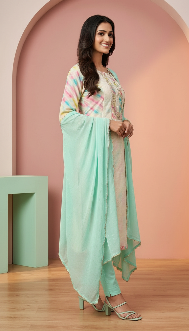 Designer Unstitched Cotton Suit - Multicolour / HC001672 view 3