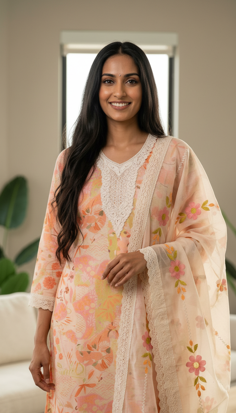 Elegant Floral Pure Cotton Unstitched Suit Cream Floral view 4