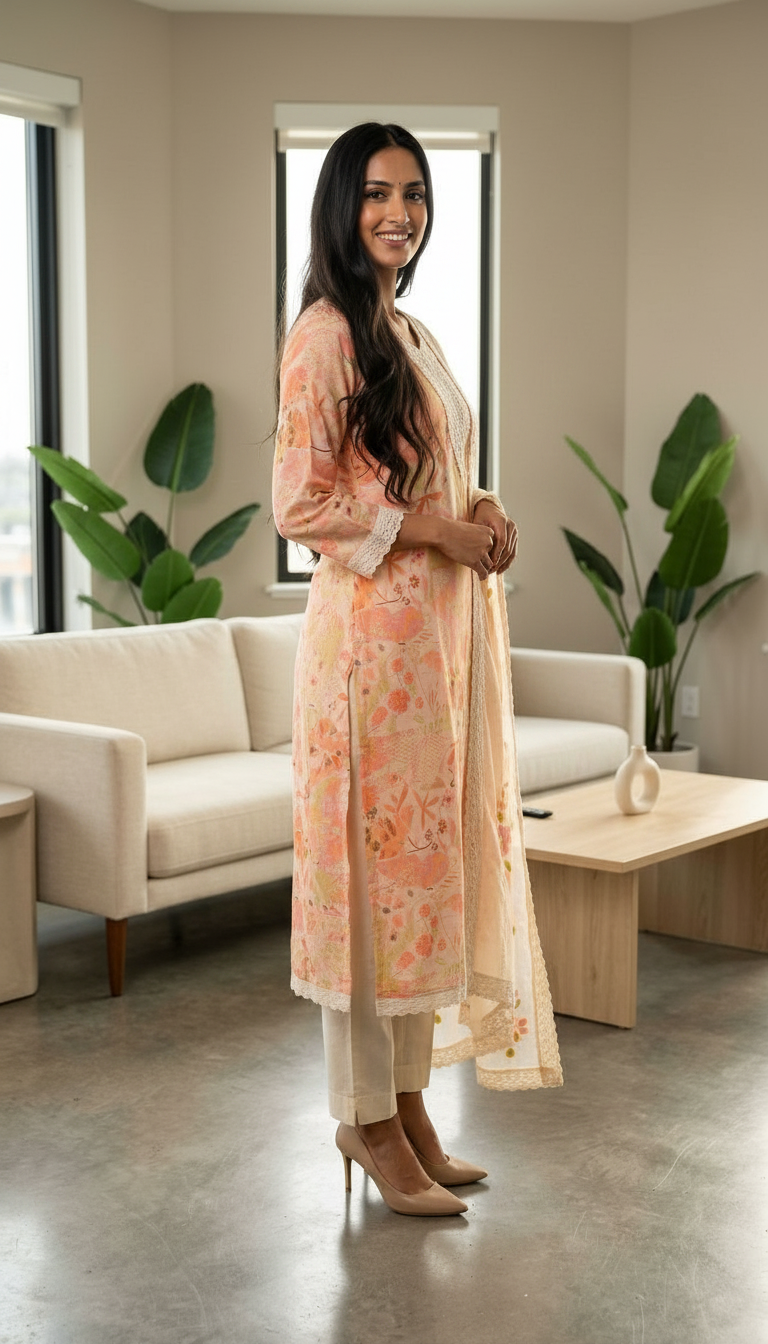 Elegant Floral Pure Cotton Unstitched Suit Cream Floral view 3