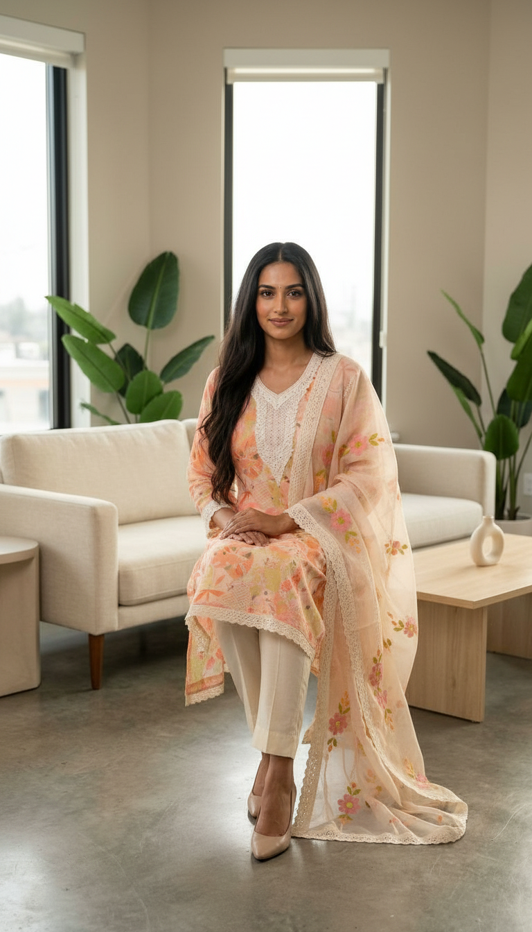 Elegant Floral Pure Cotton Unstitched Suit Cream Floral view 5