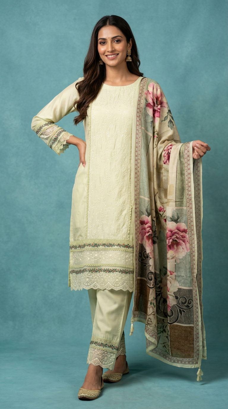 Elegant Black Embroidered Cotton  Unstitched Suit - Pista  / HC002412 view 2