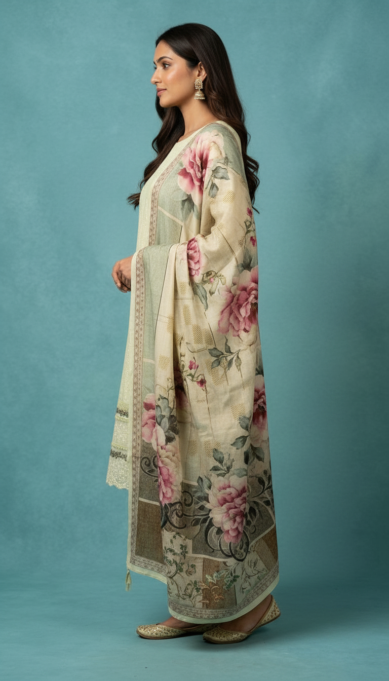 Elegant Black Embroidered Cotton  Unstitched Suit - Pista  / HC002412 view 3