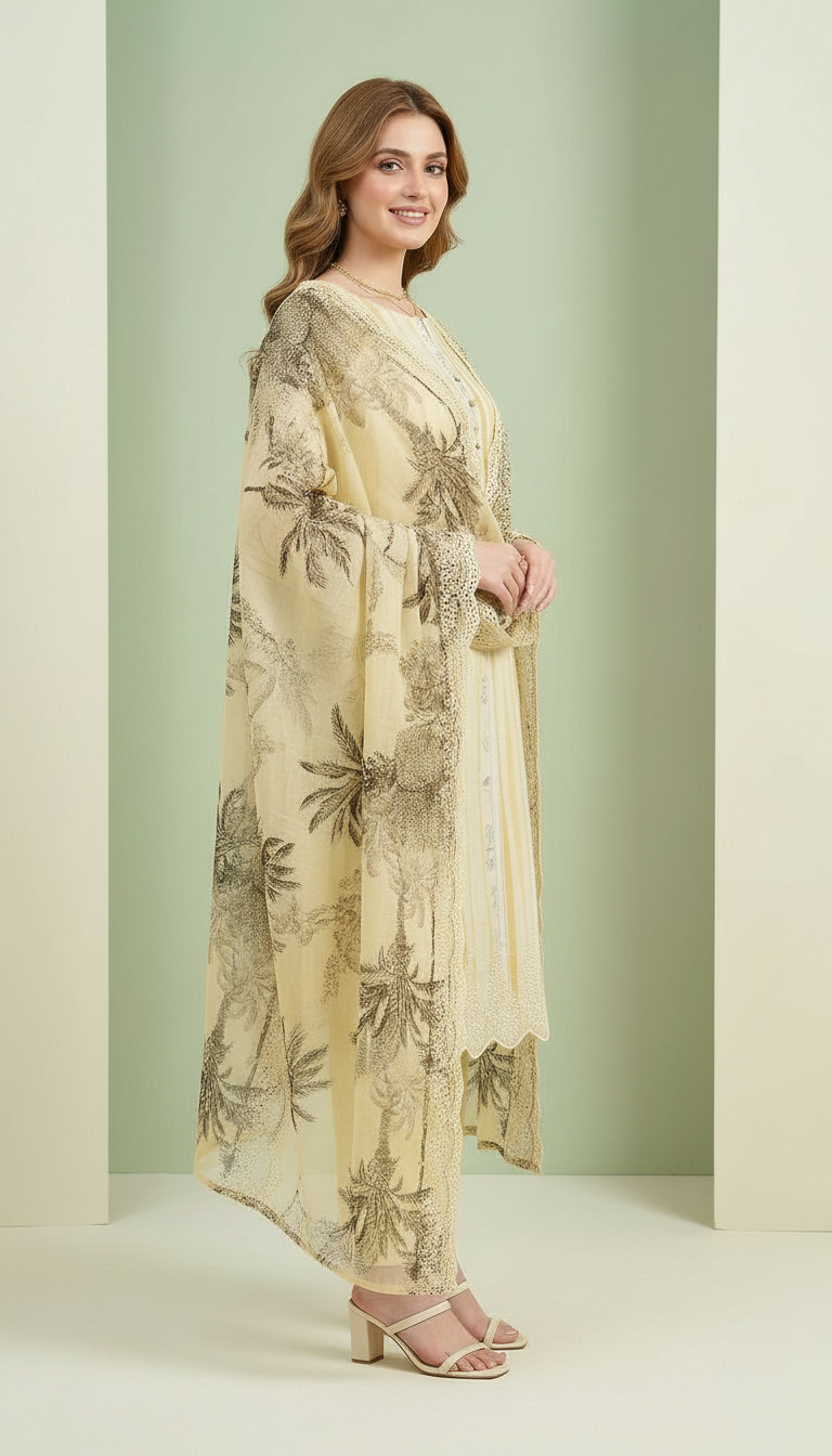 Premium Linen Smart Embroidery Unstitched  Suit - 1913 B / HC00809 view 4
