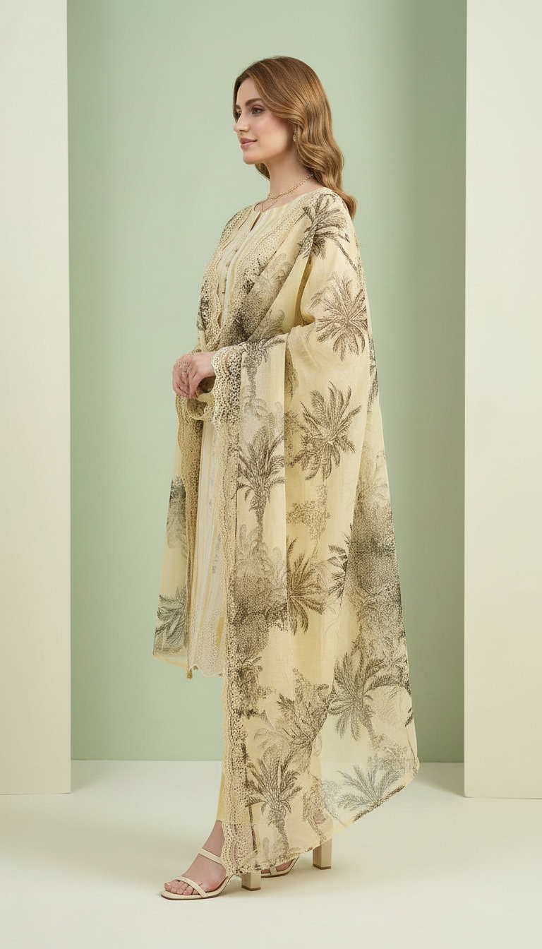 Premium Linen Smart Embroidery Unstitched  Suit - 1913 B / HC00809 view 2