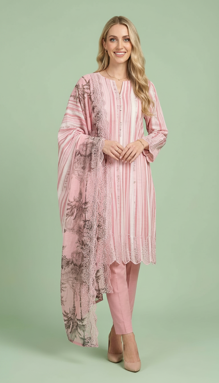 Premium Linen Smart Embroidery Unstitched  Suit - 1913 A / HC00809 view 5
