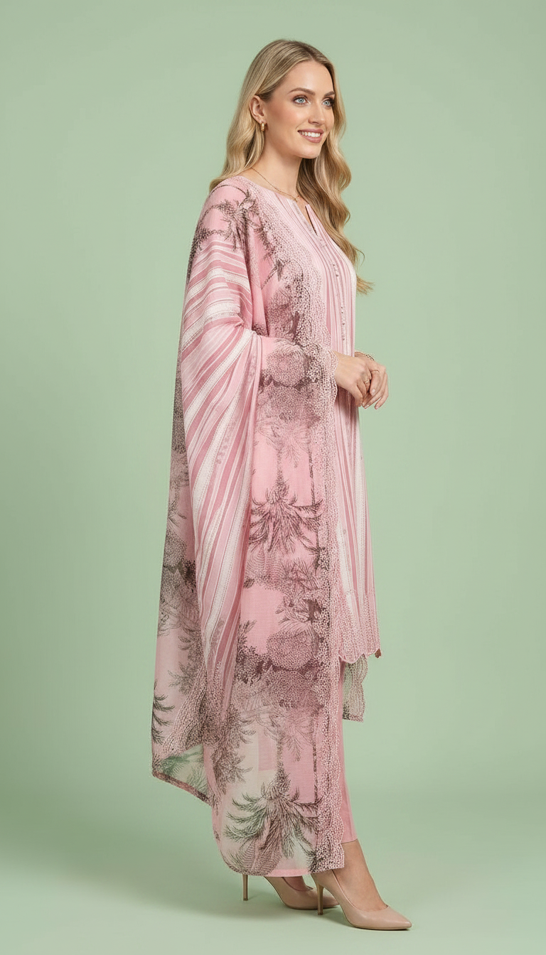 Premium Linen Smart Embroidery Unstitched  Suit - 1913 A / HC00809 view 3