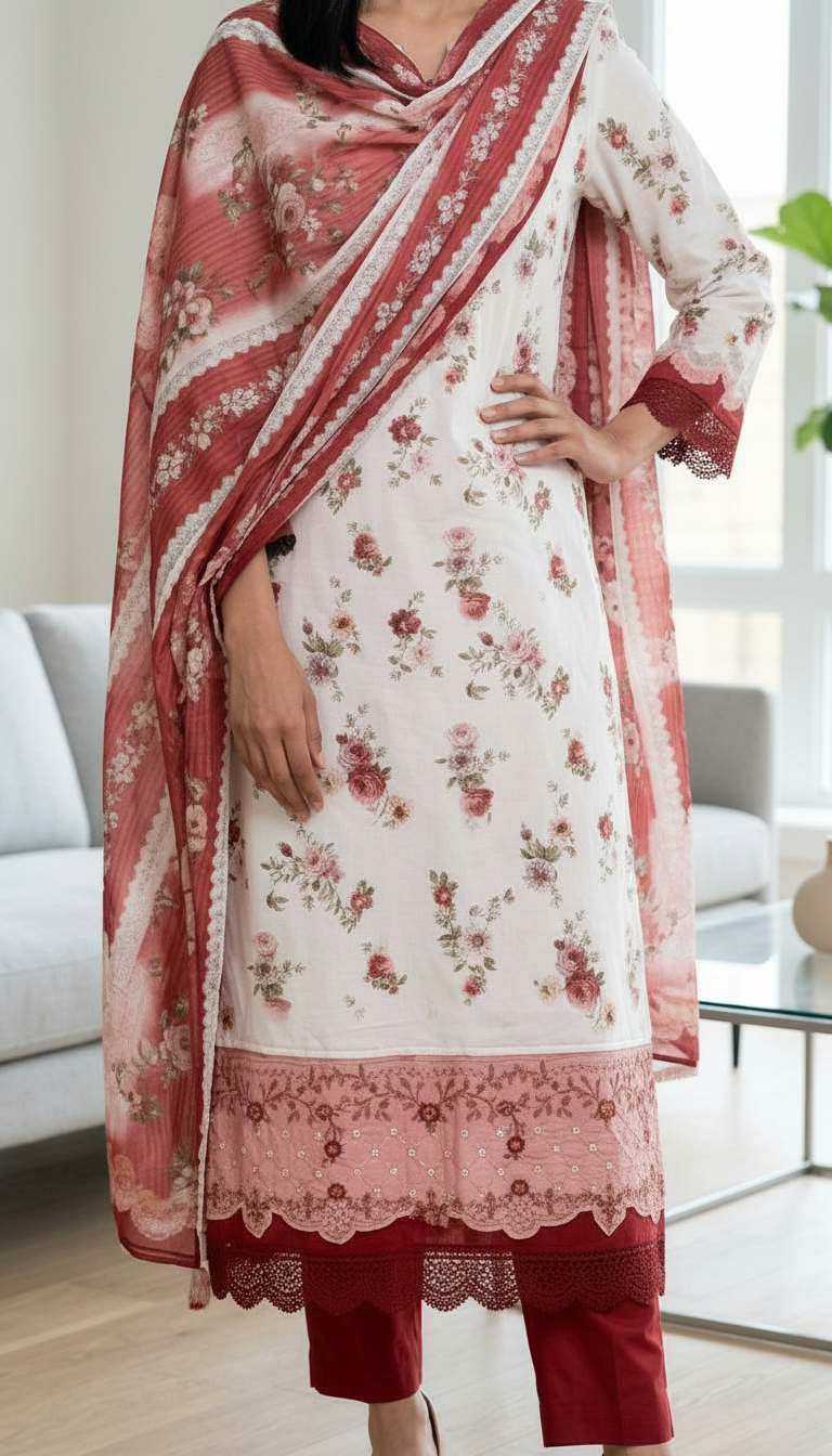 Floral Design Pure Viscose Cotton Unstitched Suit - ST - 02 / HC002203 view 4