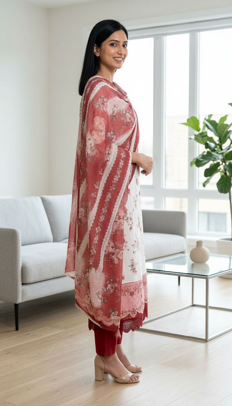 Floral Design Pure Viscose Cotton Unstitched Suit - ST - 02 / HC002203 view 3