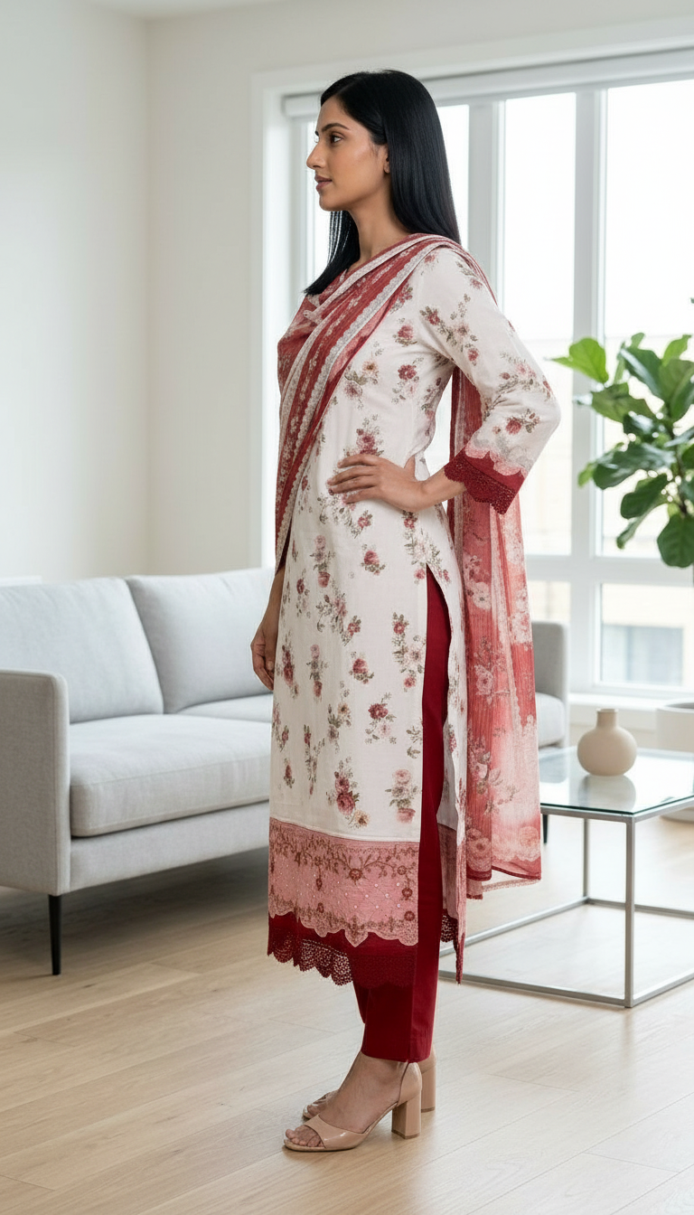 Floral Design Pure Viscose Cotton Unstitched Suit - ST - 02 / HC002203 view 2