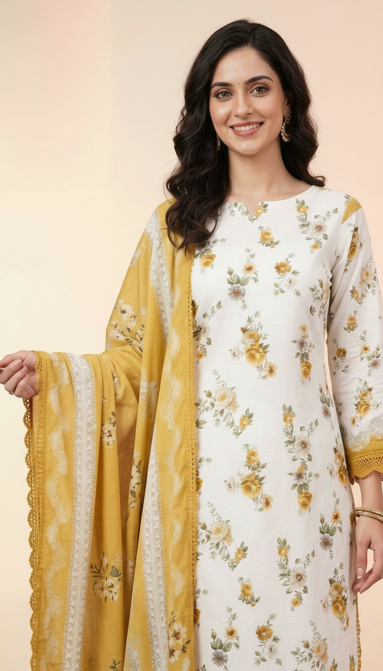 Floral Design Pure Viscose Cotton Unstitched Suit - ST - 03 / HC002203 view 5