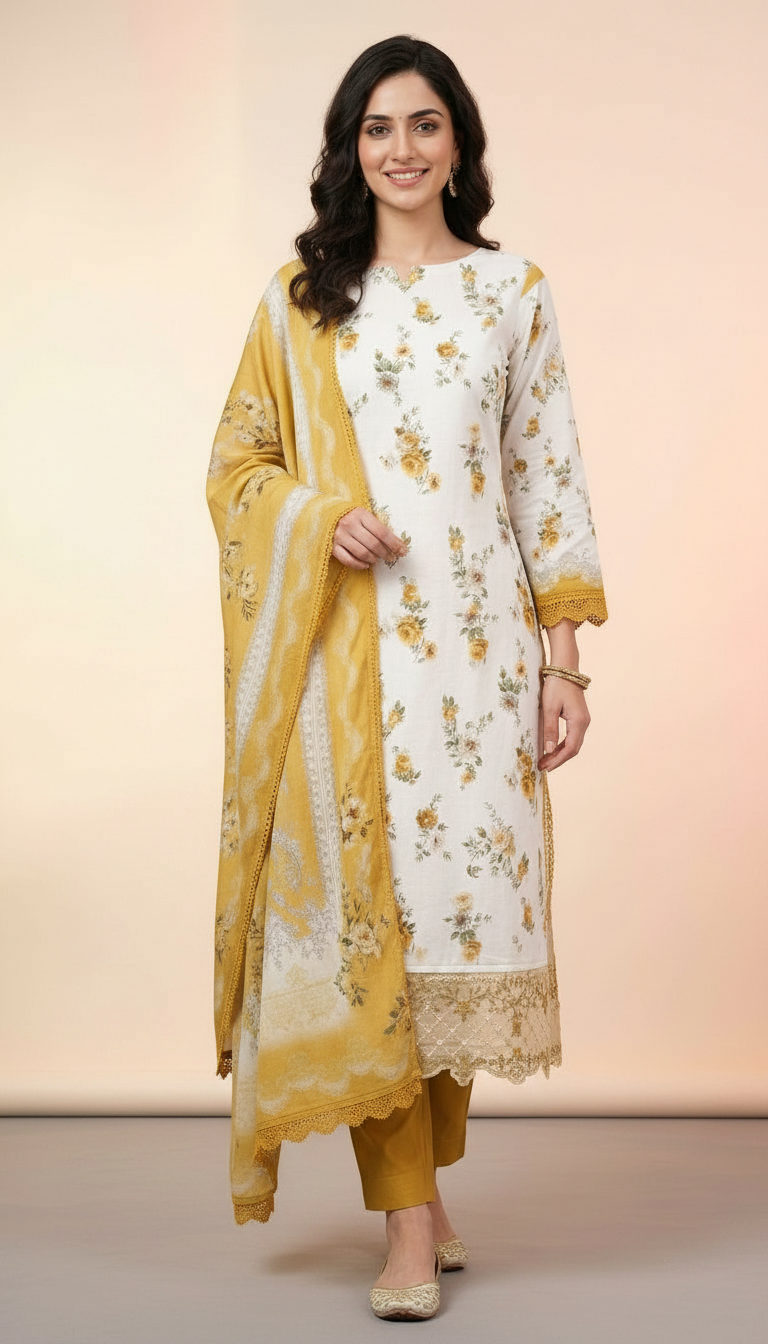 Floral Design Pure Viscose Cotton Unstitched Suit - ST - 03 / HC002203 view 3