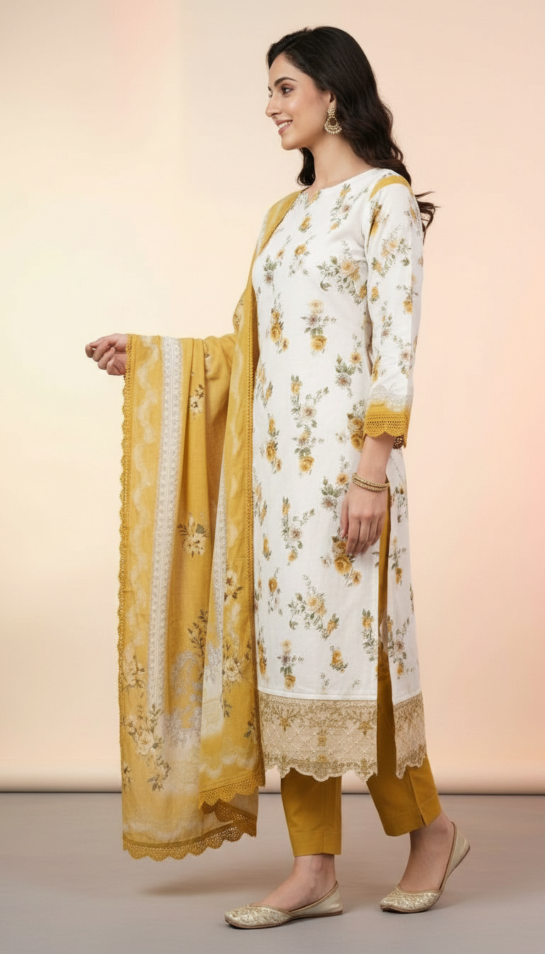 Floral Design Pure Viscose Cotton Unstitched Suit - ST - 03 / HC002203 view 2