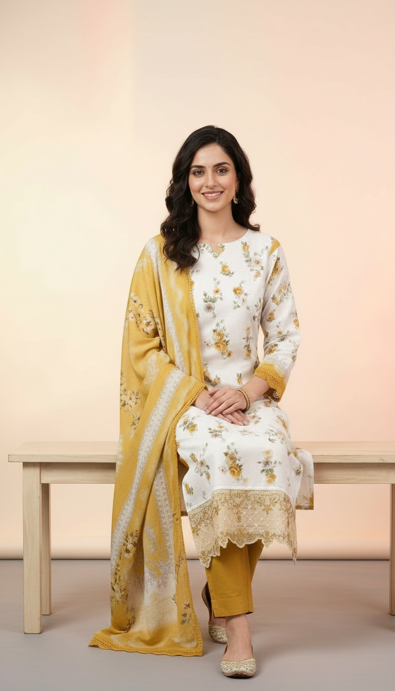 Floral Design Pure Viscose Cotton Unstitched Suit - ST - 03 / HC002203 view 6