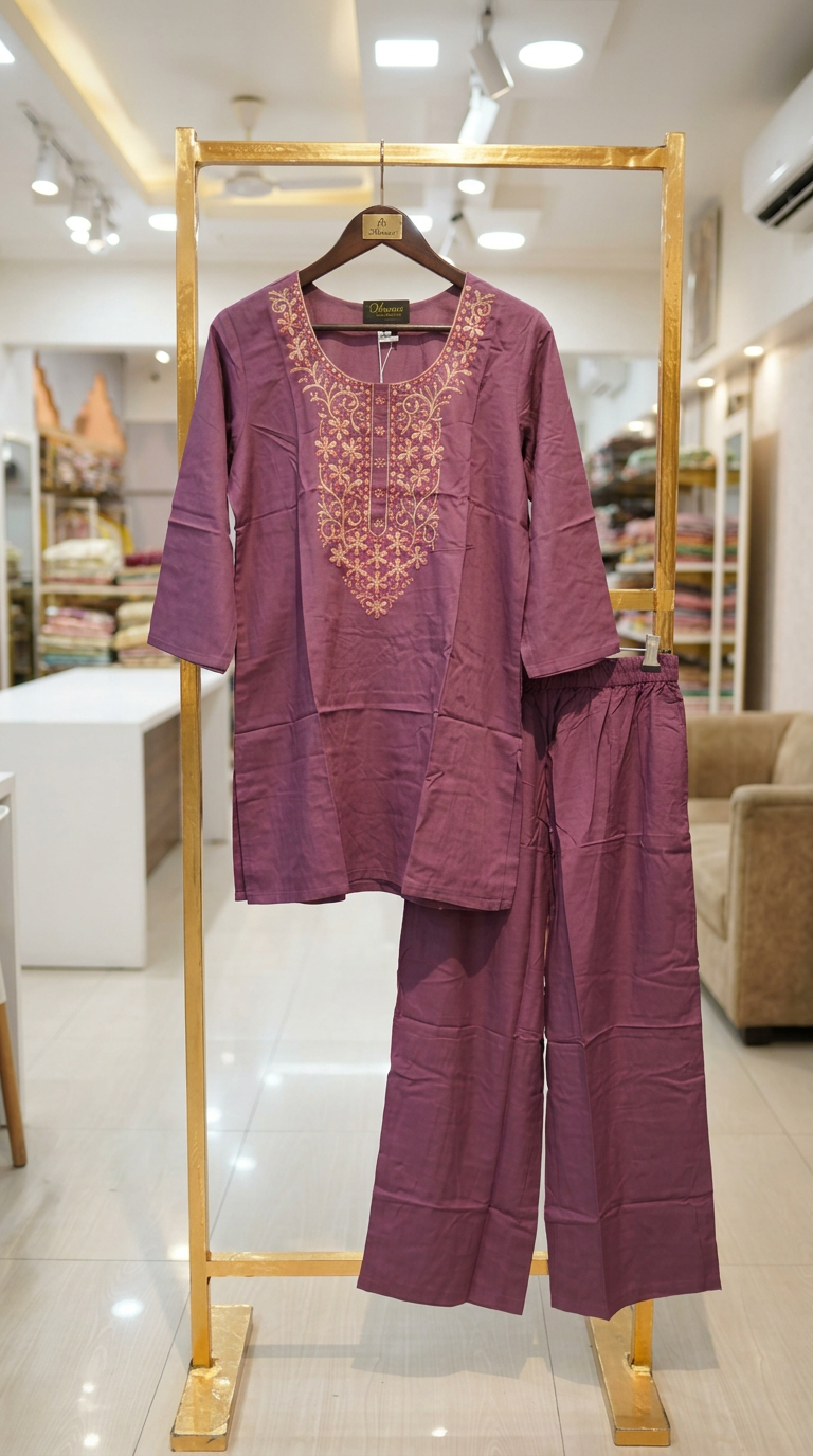 Embroidered Soft Riyon Cotton Stitched Cord Set Suit - Piyazi / HC002486 view 6
