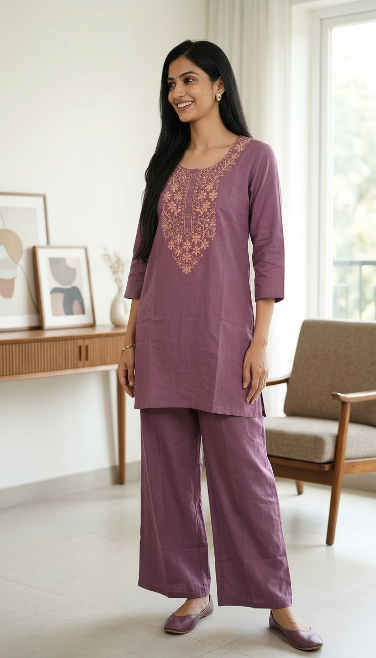 Embroidered Soft Riyon Cotton Stitched Cord Set Suit - Piyazi / HC002486 view 2