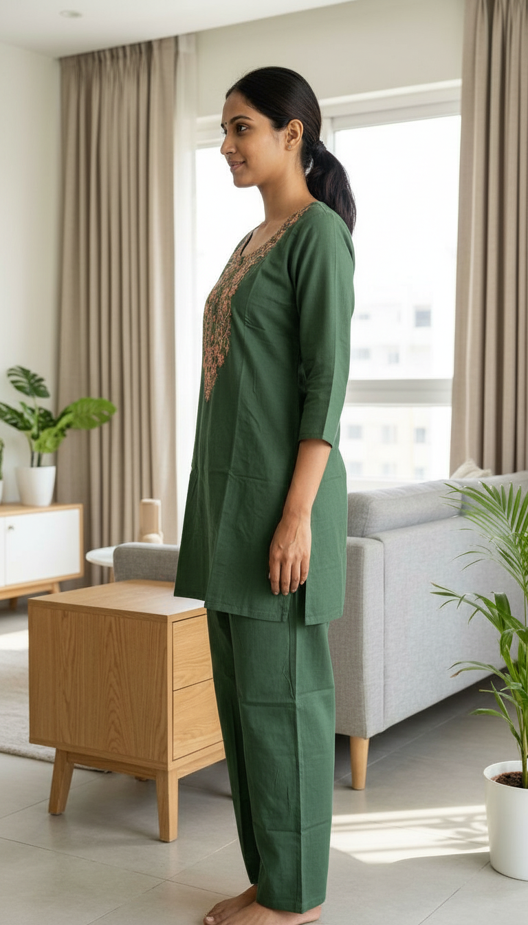 Embroidered Soft Riyon Cotton Stitched Cord Set Suit - Green / HC002486 view 2