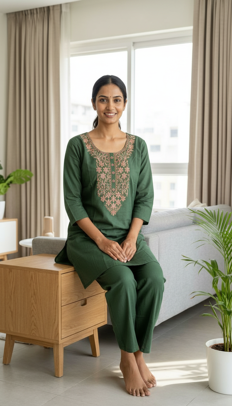 Embroidered Soft Riyon Cotton Stitched Cord Set Suit - Green / HC002486 view 5