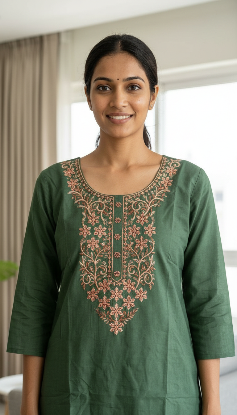 Embroidered Soft Riyon Cotton Stitched Cord Set Suit - Green / HC002486 view 4