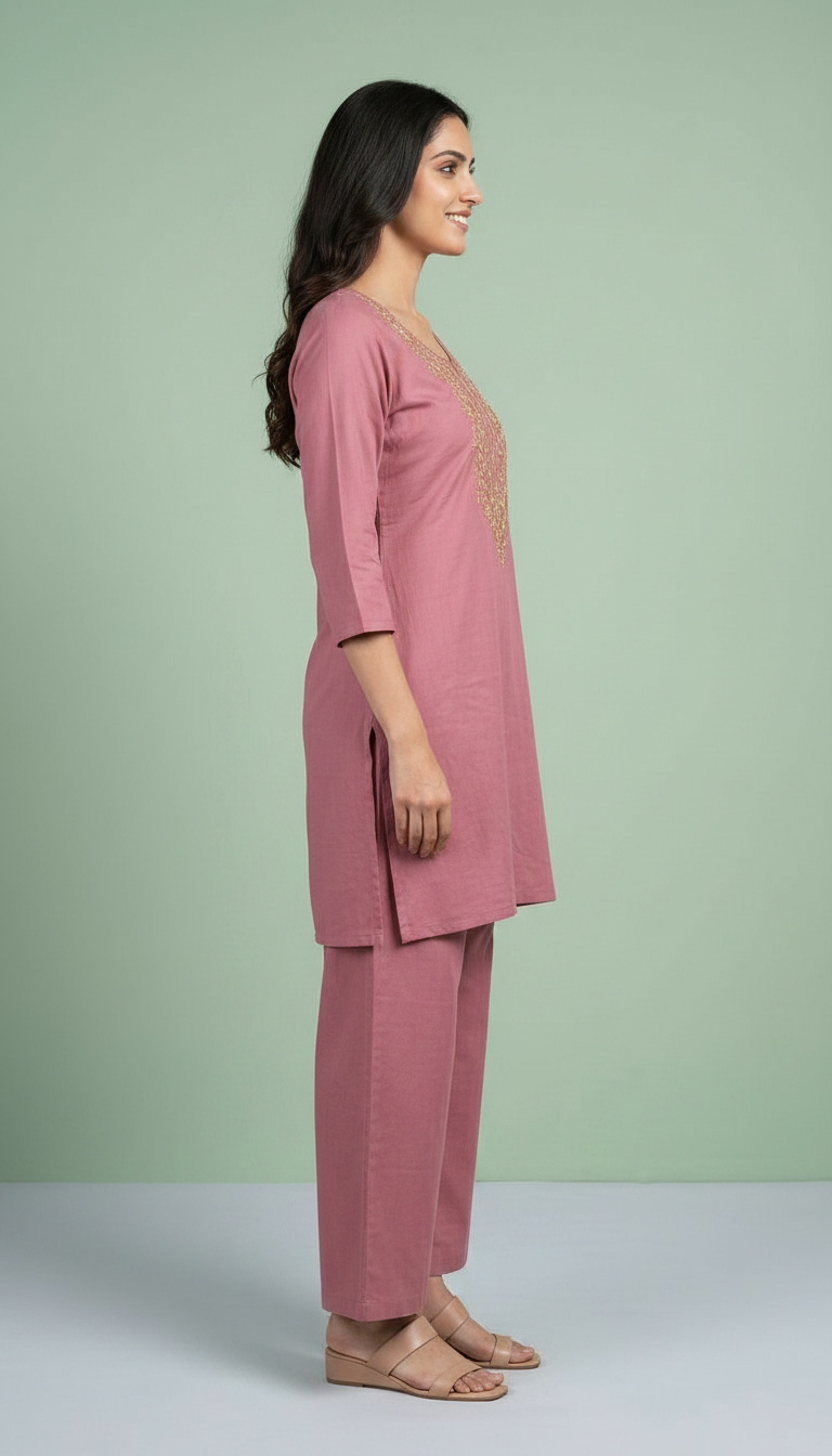 Embroidered Soft Riyon Cotton Stitched Cord Set Suit - Gajri / HC002486 view 3