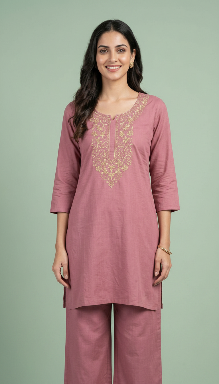 Embroidered Soft Riyon Cotton Stitched Cord Set Suit - Gajri / HC002486 view 4