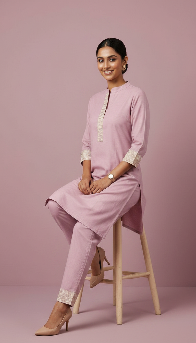 Soft Khadi Cotton Stitched Cord Set Suit - Pink / HC002485 view 5