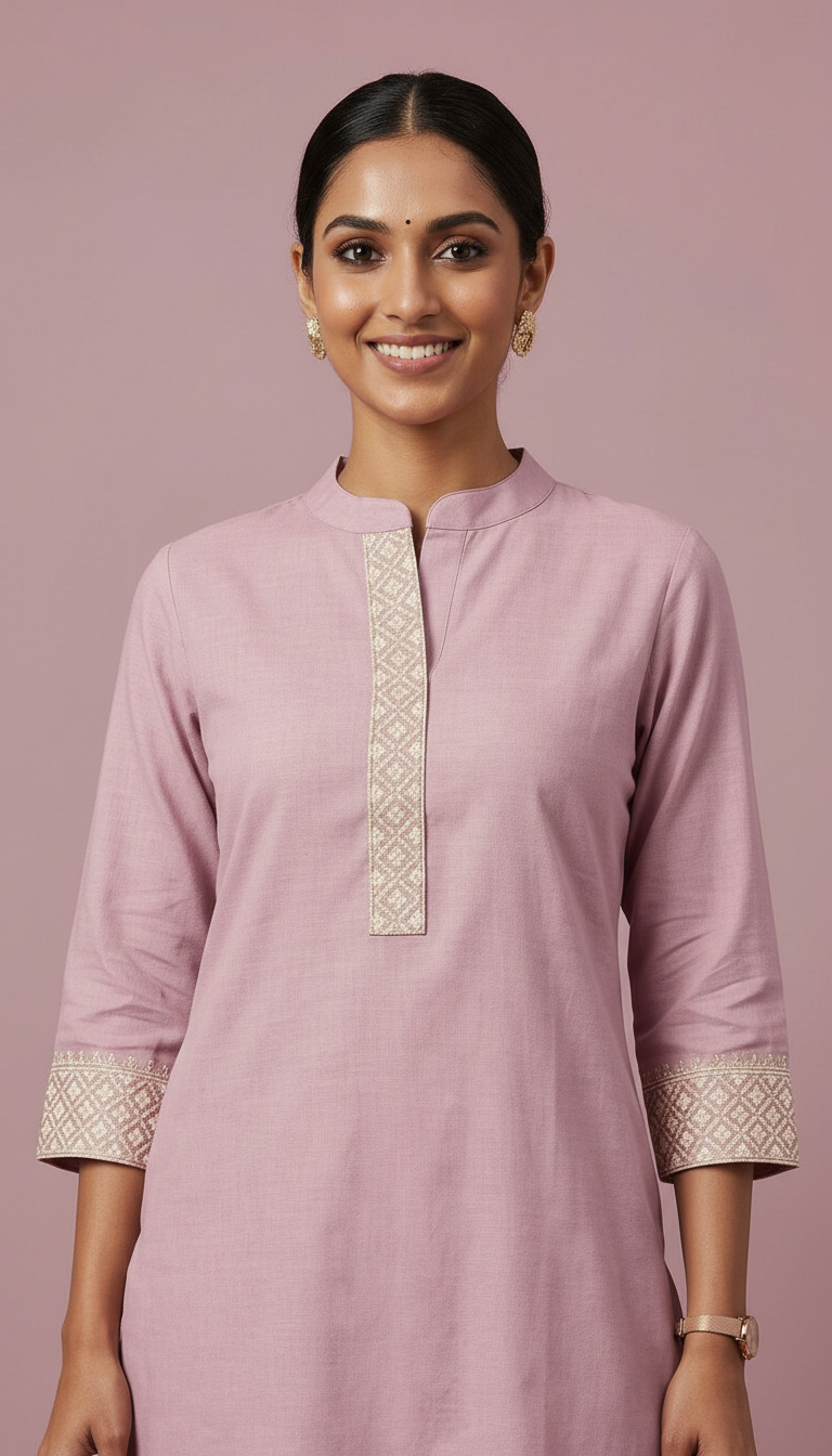 Soft Khadi Cotton Stitched Cord Set Suit - Pink / HC002485 view 4