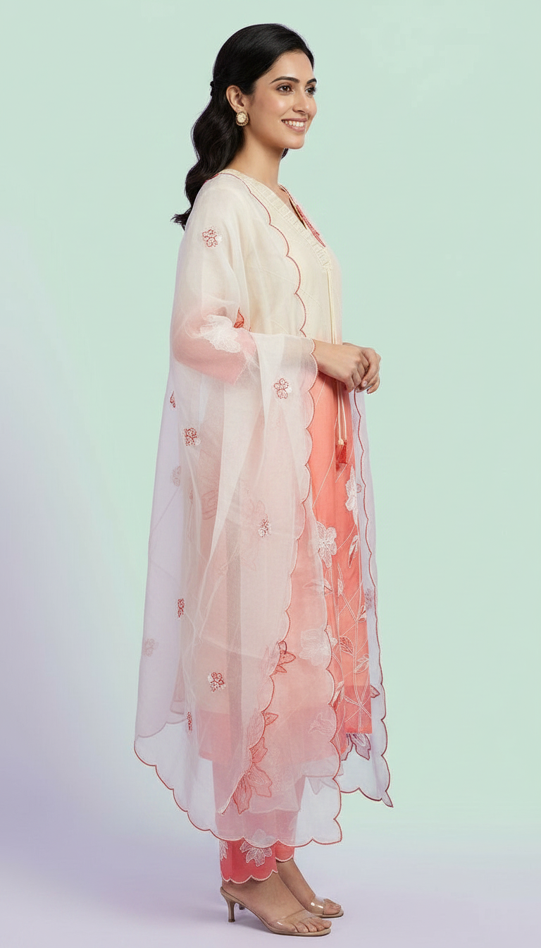 Stylish Embroidered Organza Stitched Suit - 43001 / SD00183 view 3