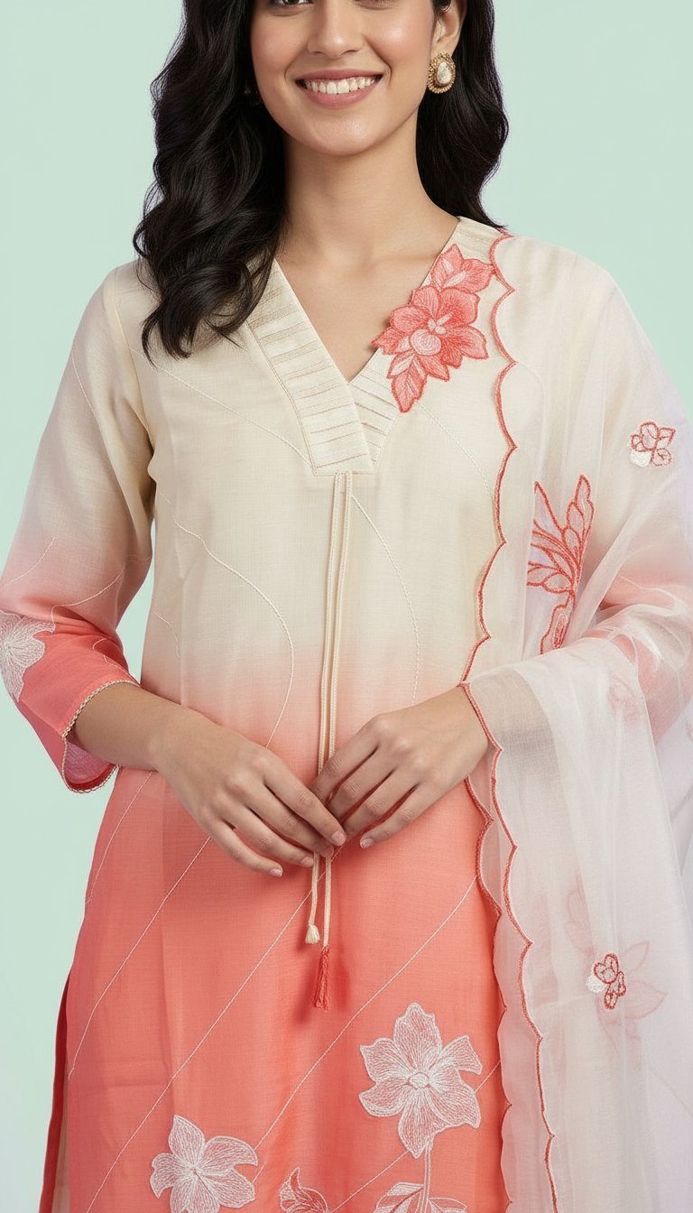 Stylish Embroidered Organza Stitched Suit - 43001 / SD00183 view 4