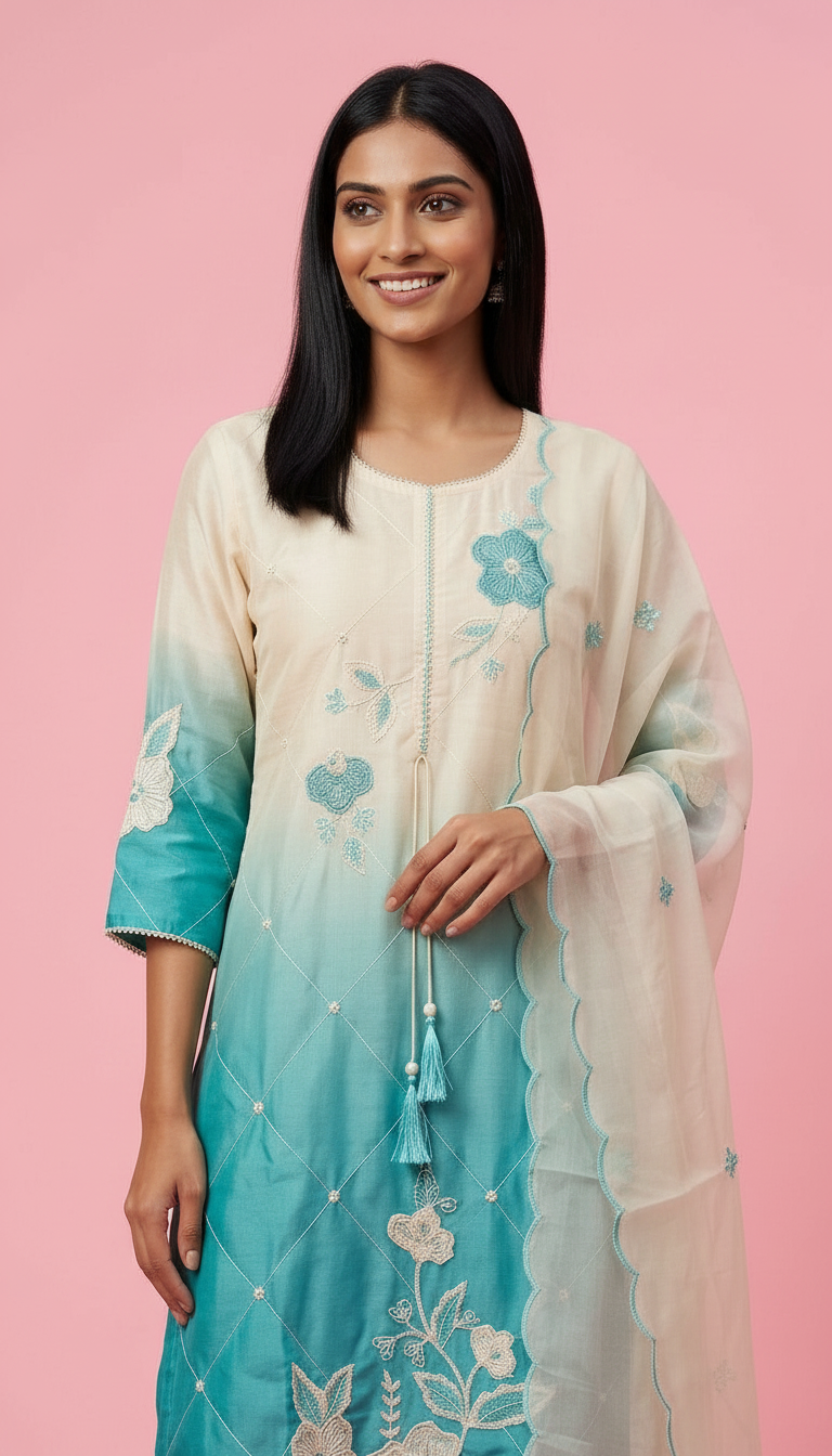Stylish Embroidered Organza Stitched Suit 43002 / SD00183 view 3