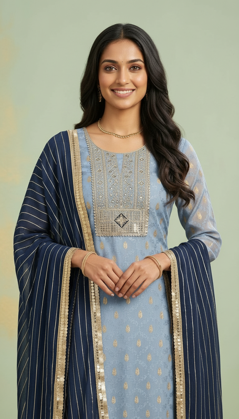 Embroidered Silk Jacquard Party Wear Unstitched Suit 2139 C / HC002207 view 4