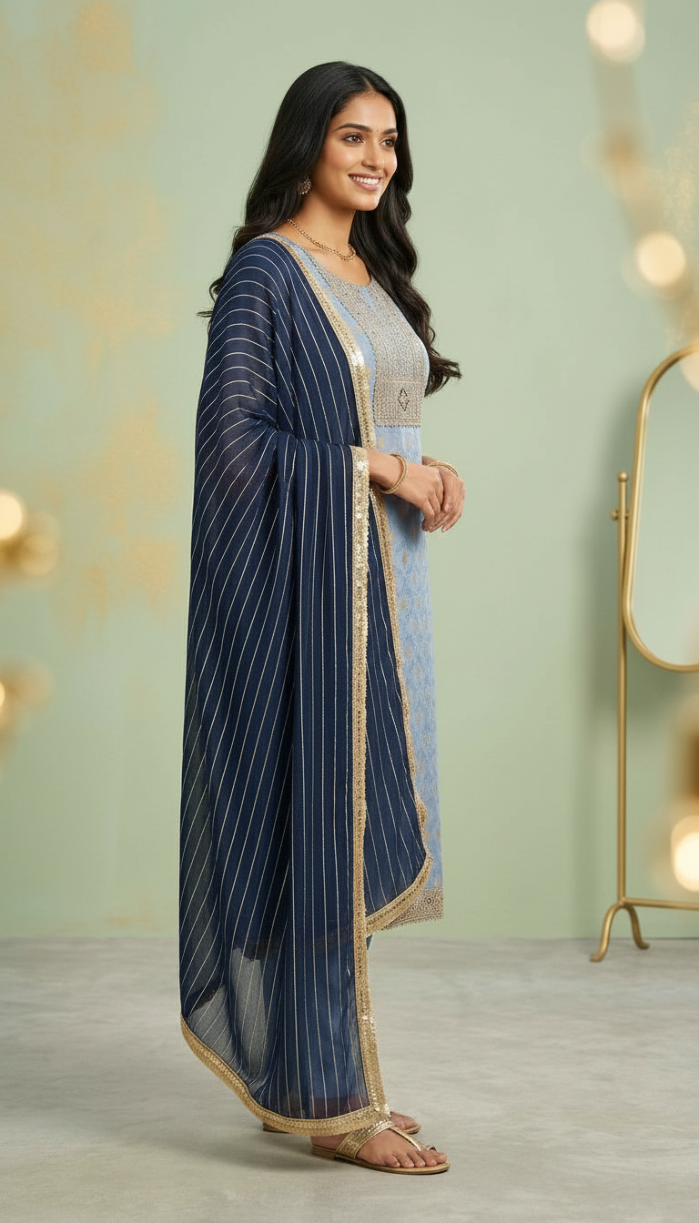 Embroidered Silk Jacquard Party Wear Unstitched Suit 2139 C / HC002207 view 3