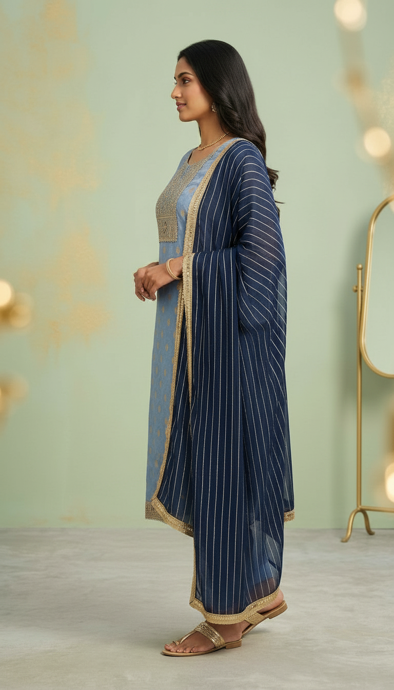 Embroidered Silk Jacquard Party Wear Unstitched Suit 2139 C / HC002207 view 2