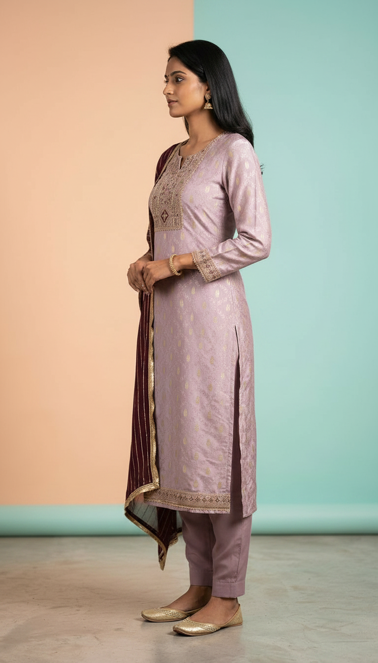 Embroidered Silk Jacquard Party Wear Unstitched Suite For 2139 D / HC002207 view 2