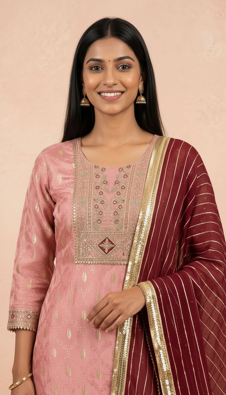 Embroidered Silk Jacquard Party Wear Unstitched Suit 2139 A / HC002207 view 4