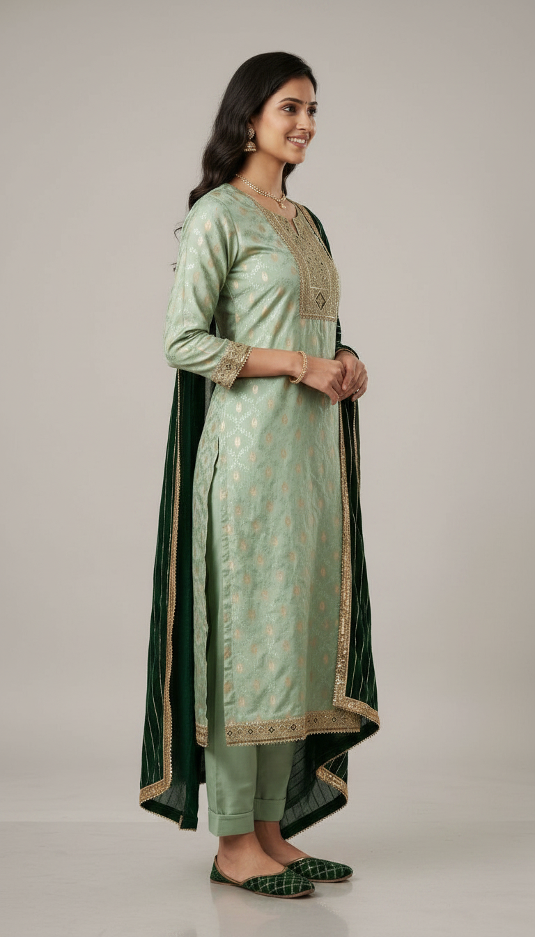 Embroidered Silk Jacquard Party Wear Unstitched Suit 2139 B / HC002207 view 3