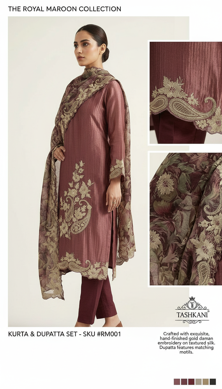 Embroidered Silk Jacquard Party Wear Unstitched Suit - Wine / HC002275 view 7