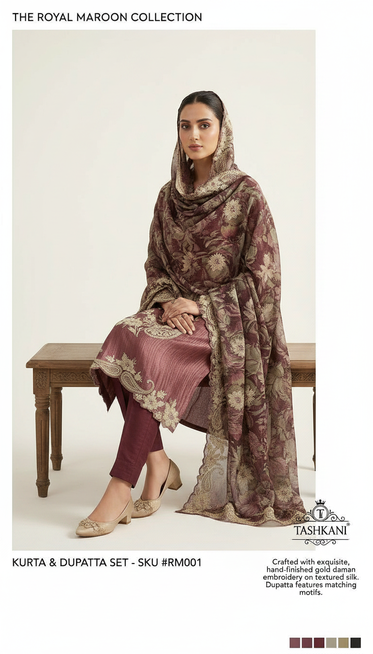 Embroidered Silk Jacquard Party Wear Unstitched Suit - Wine / HC002275 view 6