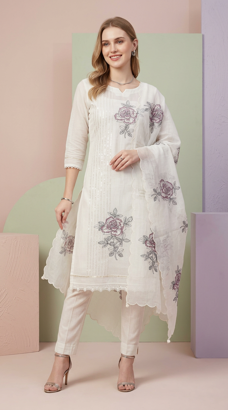 Elegant Embroidered Pure Kota Check Unstitched Suit - 915 / HC002356 view 6