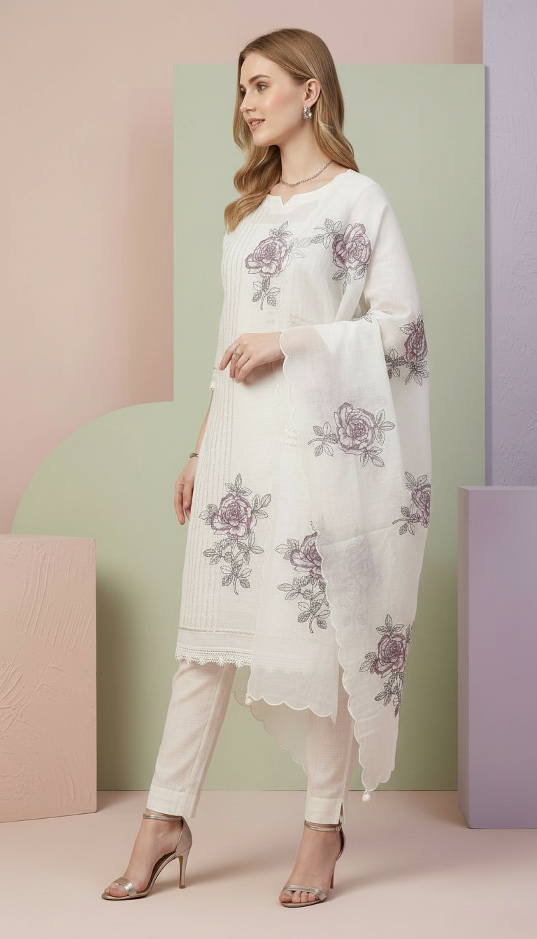 Elegant Embroidered Pure Kota Check Unstitched Suit - 915 / HC002356 view 2