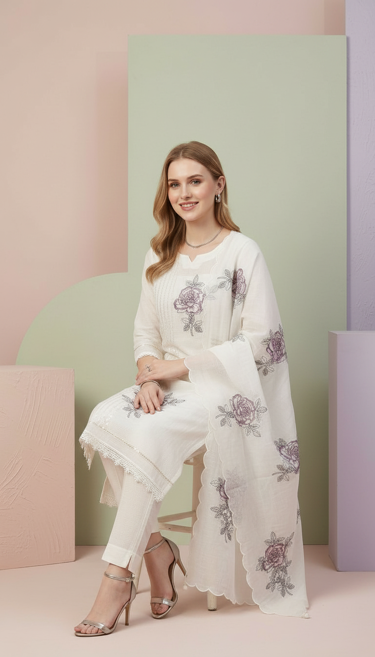Elegant Embroidered Pure Kota Check Unstitched Suit - 915 / HC002356 view 5