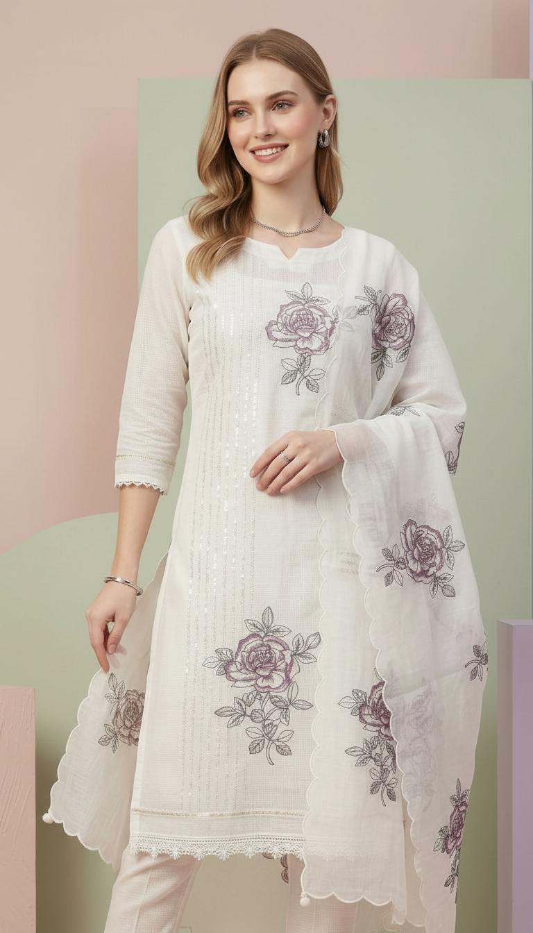Elegant Embroidered Pure Kota Check Unstitched Suit - 915 / HC002356 view 4