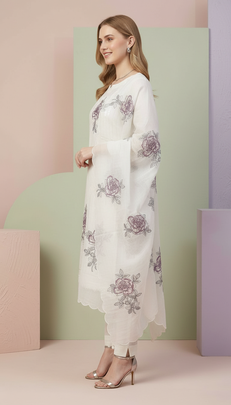 Elegant Embroidered Pure Kota Check Unstitched Suit - 915 / HC002356 view 3