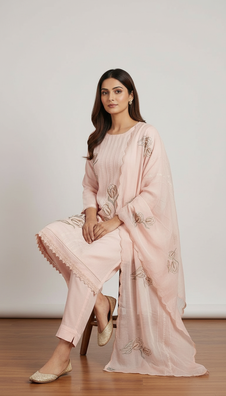 Elegant Embroidered Pure Kota Check Unstitched Suit - 916 / HC002356 view 5