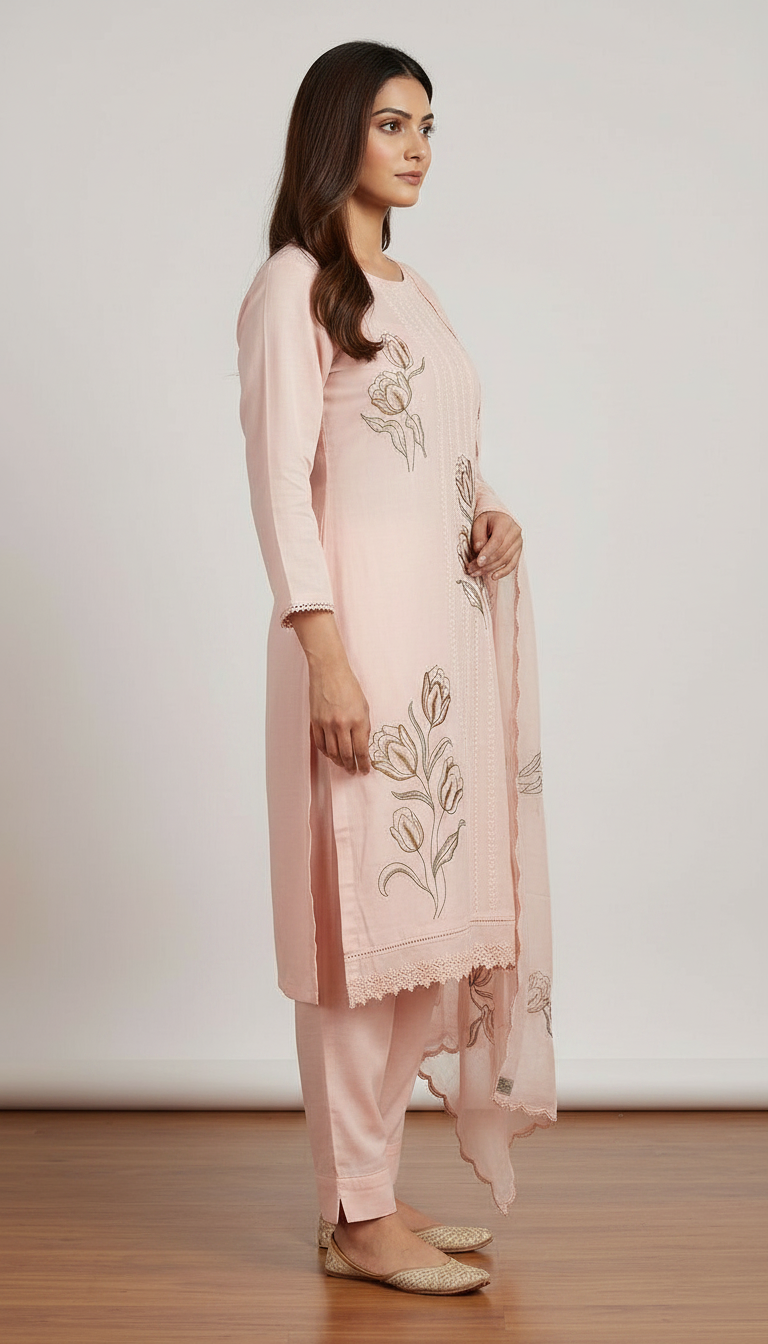 Elegant Embroidered Pure Kota Check Unstitched Suit - 916 / HC002356 view 3
