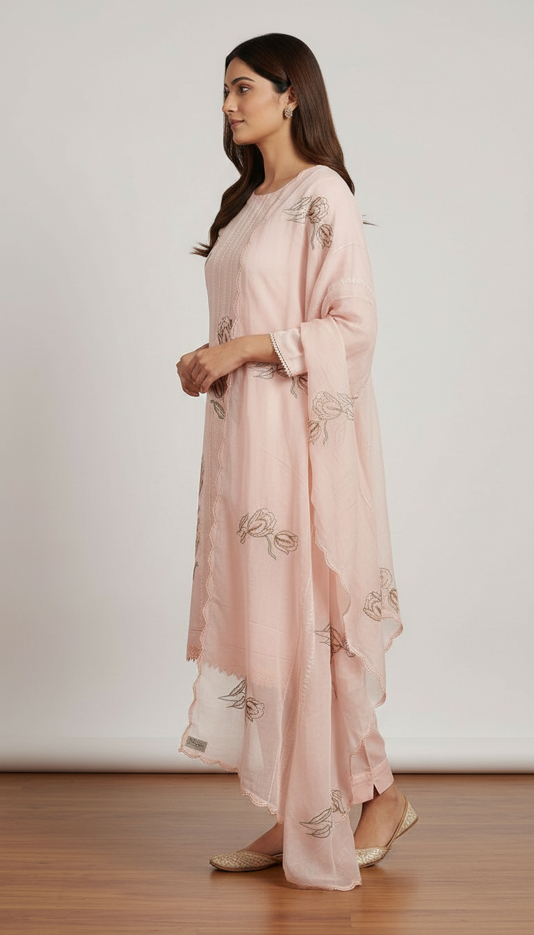 Elegant Embroidered Pure Kota Check Unstitched Suit - 916 / HC002356 view 2