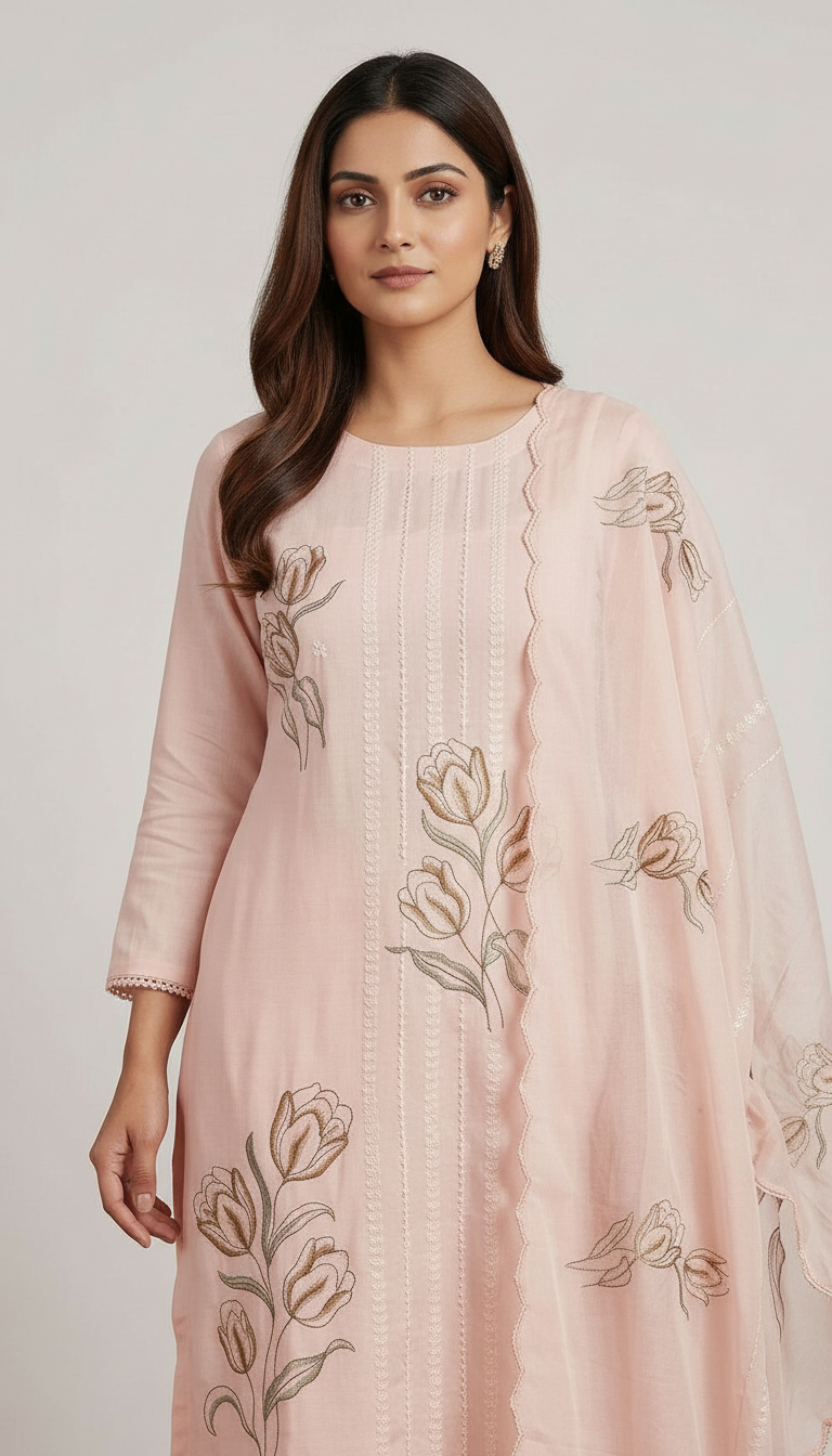 Elegant Embroidered Pure Kota Check Unstitched Suit - 916 / HC002356 view 4