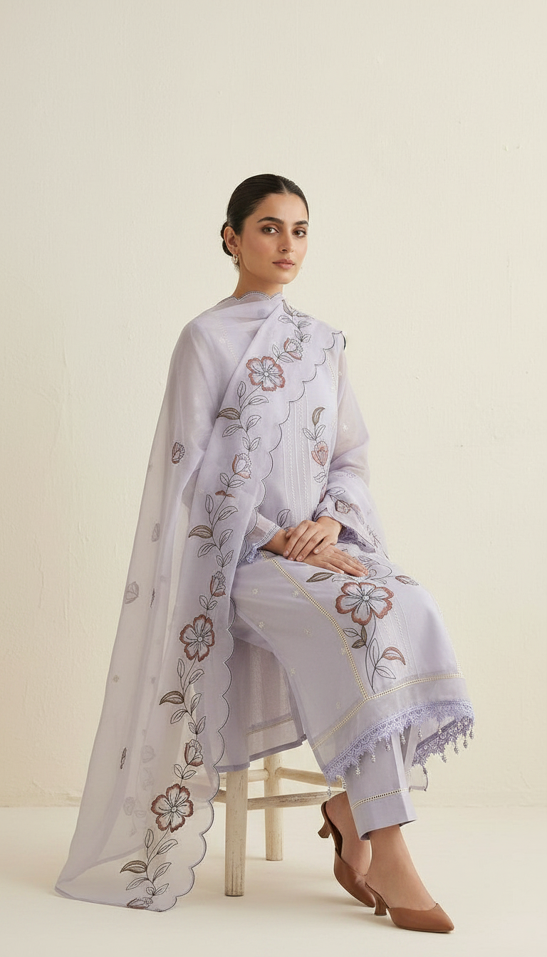 Elegant Embroidered Pure Kota Check Unstitched Suit - 914 / HC002356 view 5