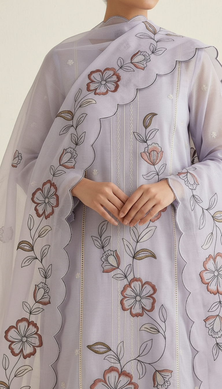 Elegant Embroidered Pure Kota Check Unstitched Suit - 914 / HC002356 view 4
