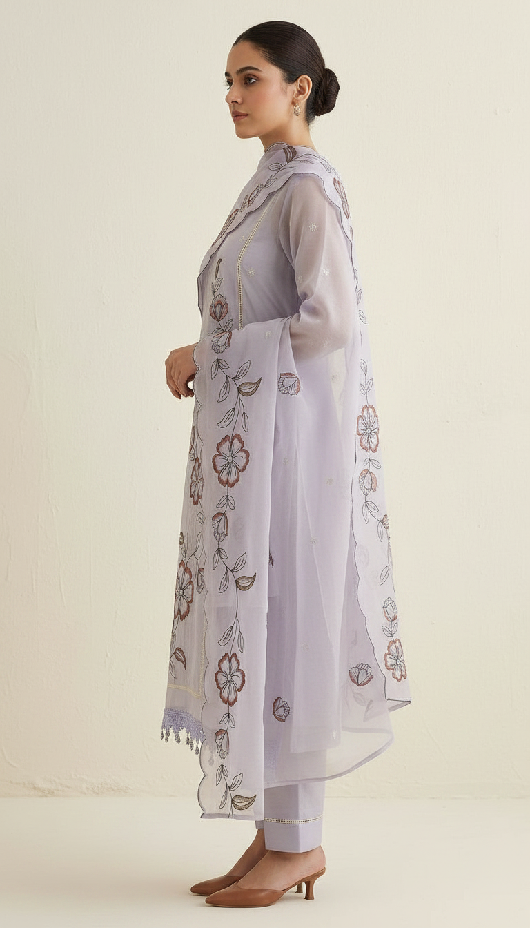 Elegant Embroidered Pure Kota Check Unstitched Suit - 914 / HC002356 view 3