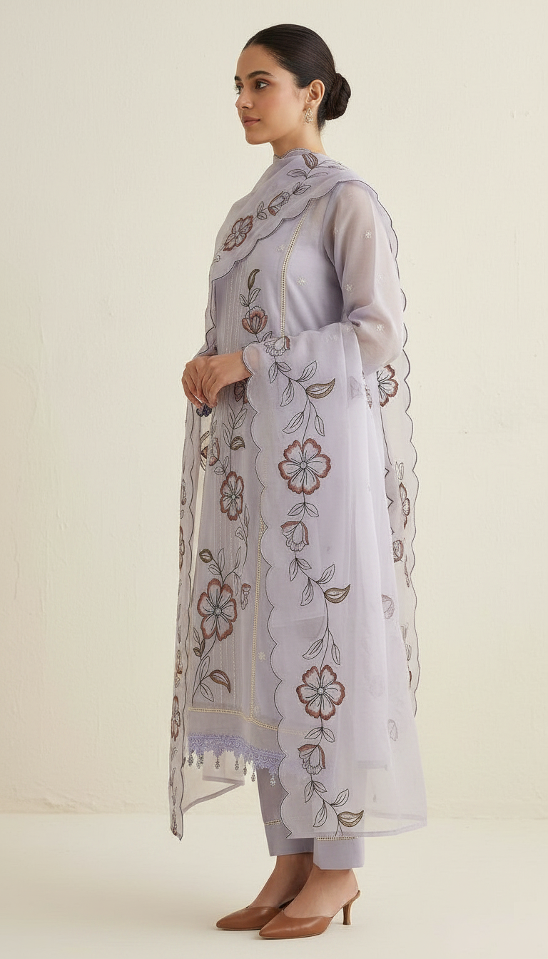 Elegant Embroidered Pure Kota Check Unstitched Suit - 914 / HC002356 view 2